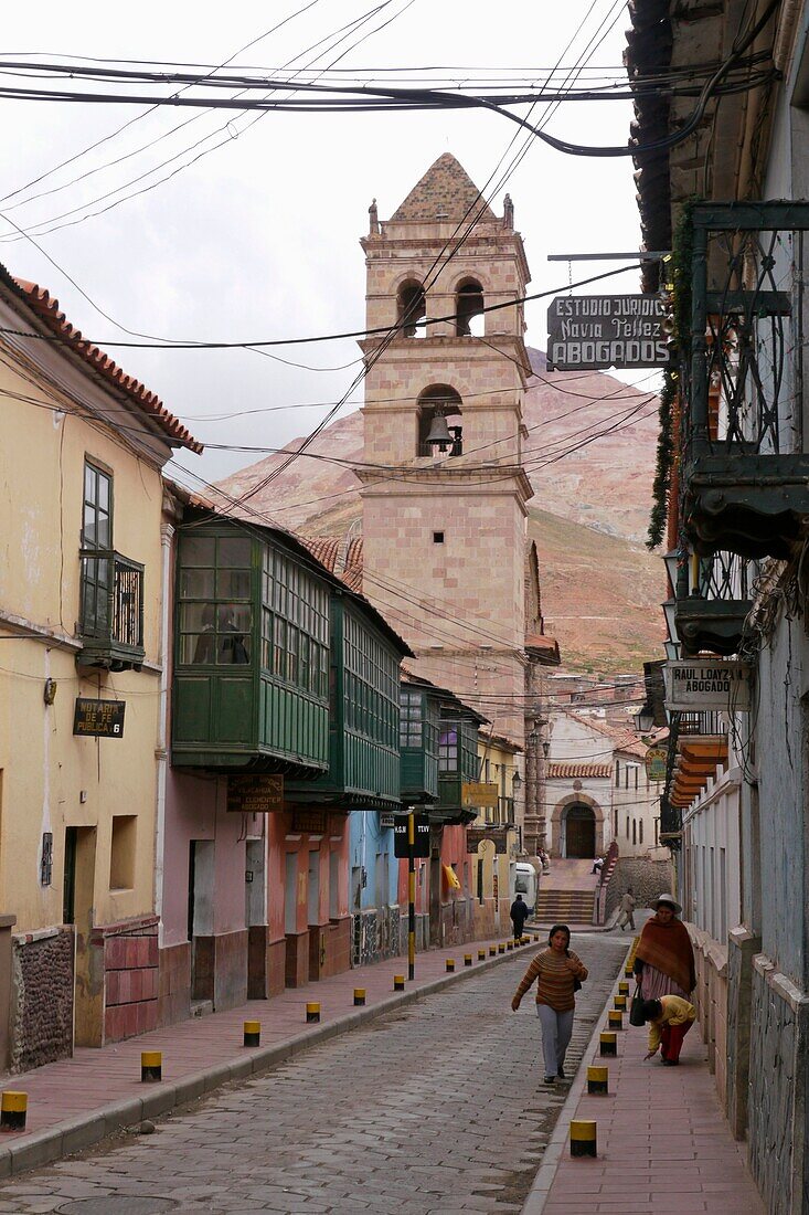 BOLIVIA Street scene with crumbling old colonial buildings, Potosi  PHOTOGRAPH by SEAN SPRAGUE 2010