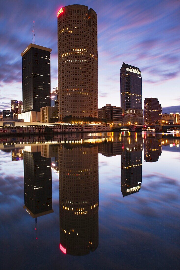 USA, Florida, Tampa, skyline from Hillsborough River, dawn