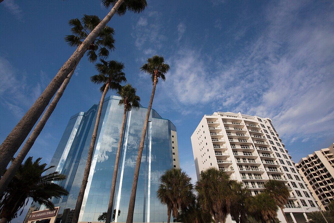 USA, Florida, Sarasota, skyline and One Sarasota Tower building