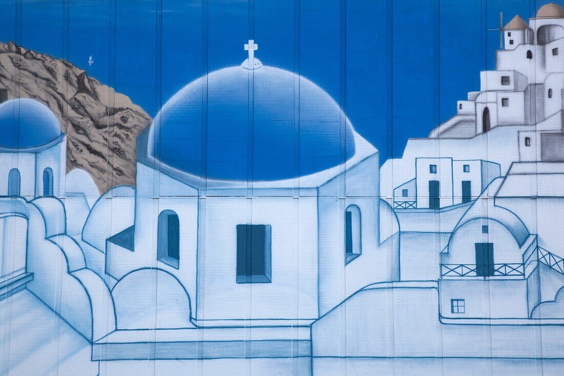 USA, Florida, Tarpon Springs, Greek-immigrant settled sponge fishing town, Greek-themed wall mural