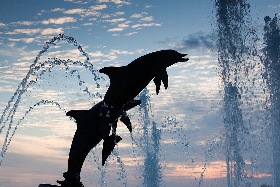 USA, Florida, Sarasota, Bay Front Park, dolphin fountain
