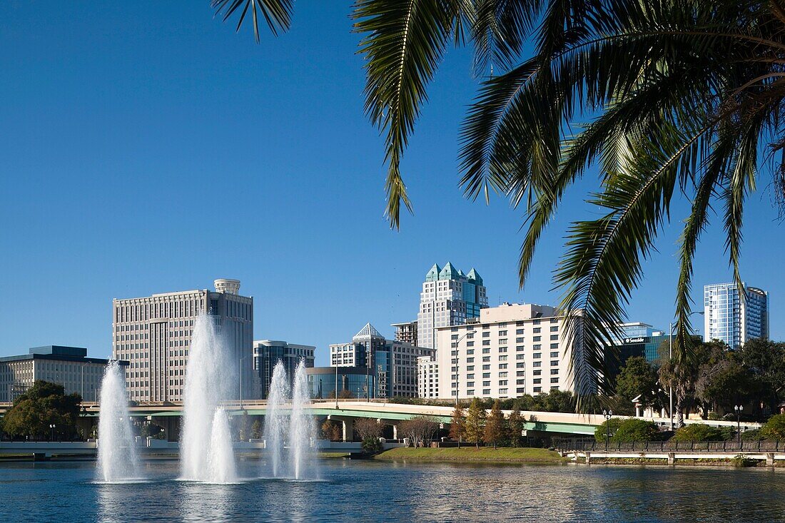 USA, Florida, Orlando, skyline from Lake Lucerne