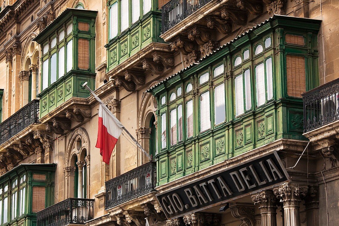 Malta, Valletta, building detail, Trip il-Repubblika street