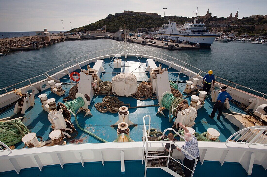 Malta, Gozo Island, Malta-Gozo ferry entering Mgarr harbor