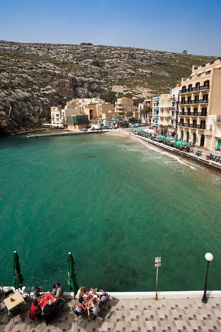 Malta, Gozo Island, Xlendi, alfresco dining on Xlendi Bay