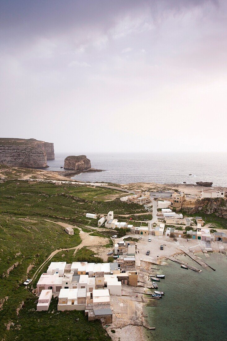 Malta, Gozo Island, Dwejra, Inland Sea and fishing huts