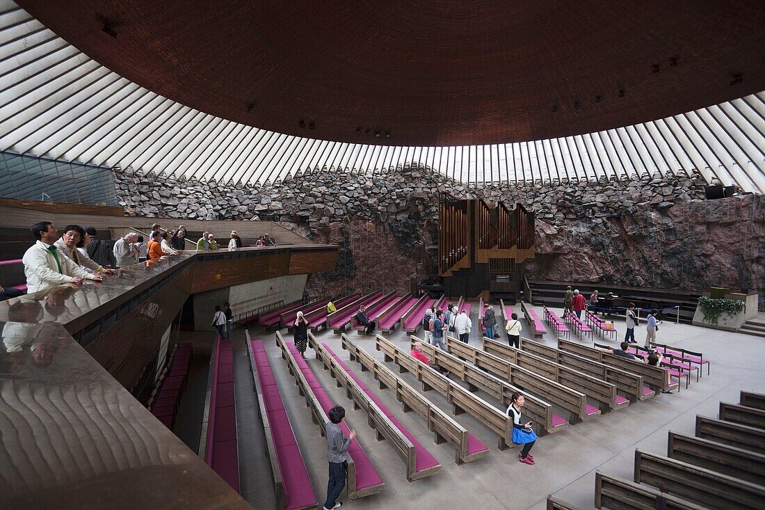 Finland, Helsinki, Temppeliaukio Church, Rock Church, designed by Timo and Tuomo Suomalainen in 1969, interior