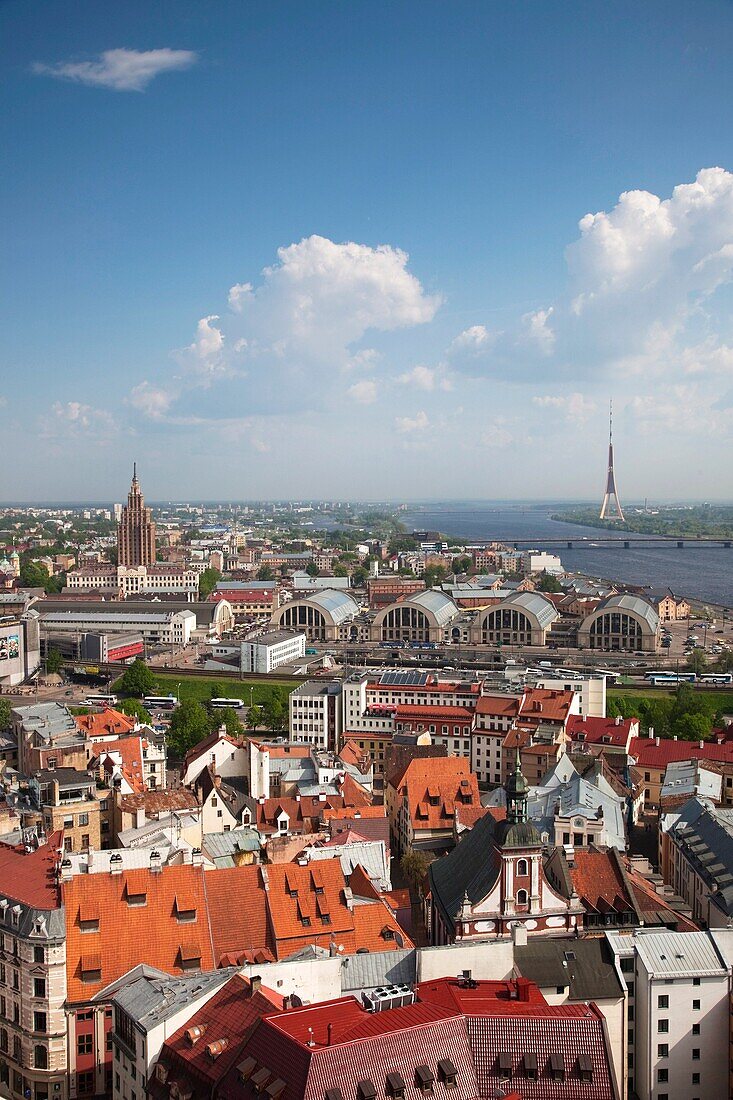 Latvia, Riga, Old Riga, Vecriga, elevated view from St Peter's Lutheran Church balcony
