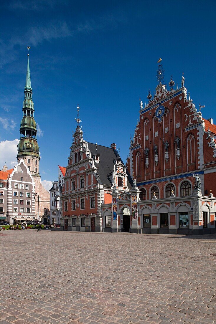 Latvia, Riga, Old Riga, Vecriga, Blackhead's House and St,  Peter's Lutheran Church, daytime