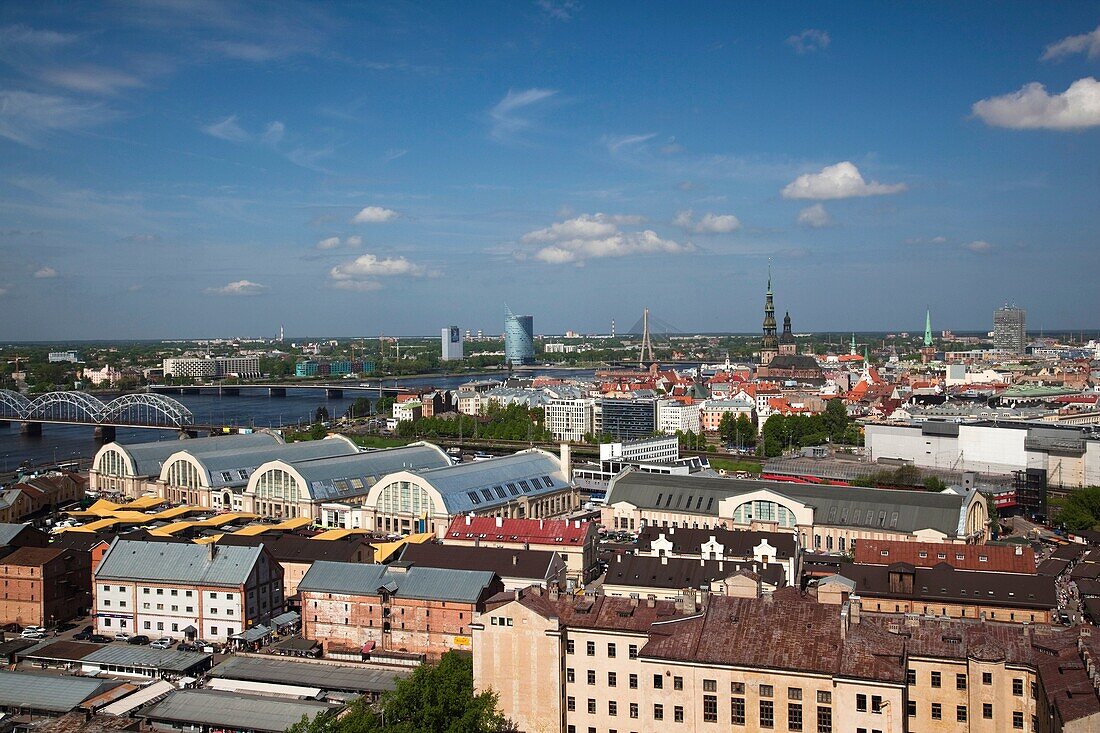 Latvia, Riga, Old Riga, Vecriga, elevated town view from Academy of Science building