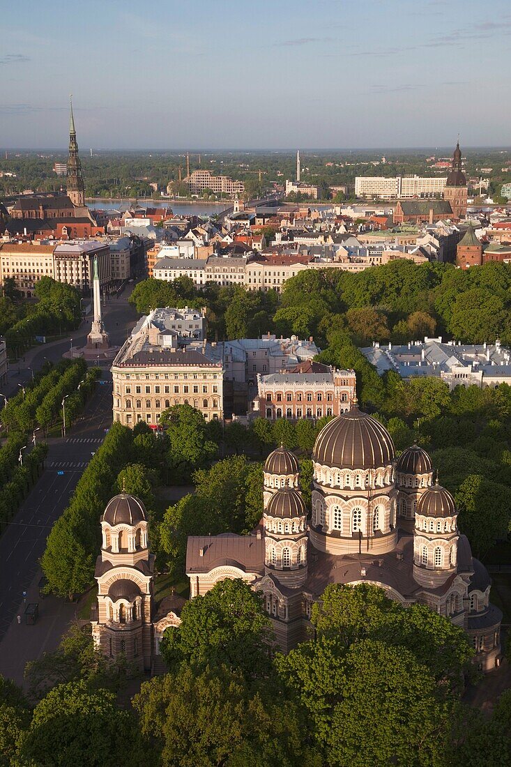 Latvia, Riga, Old Riga, Vecriga, elevated city view with Russian Orthodox Cathedral