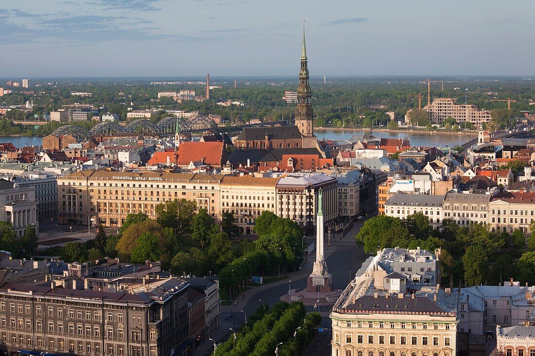 Latvia, Riga, elevated view of Old Riga, Vecriga, morning