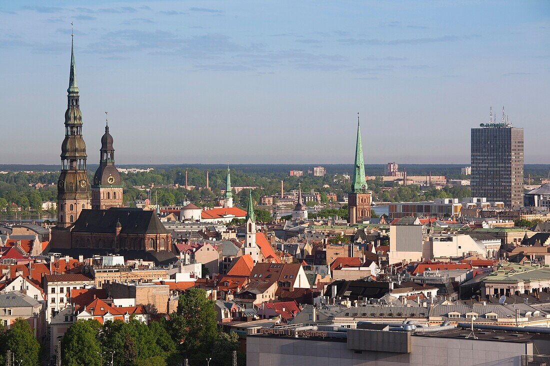 Latvia, Riga, Vecriga, Old Riga, elevated city view from Academy of Sciences building, morning