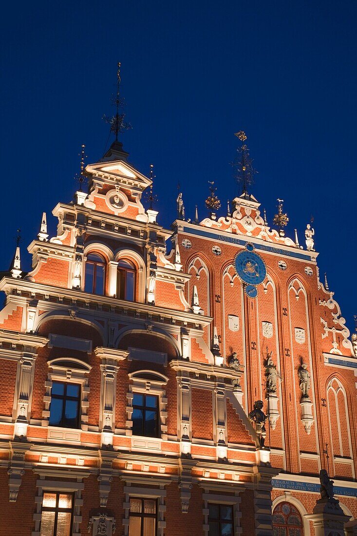 Latvia, Riga, Vecriga, Old Riga, Blackheads,  House, b 1344, exterior, evening