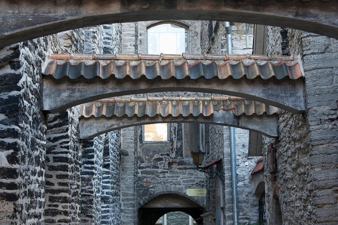 Estonia, Tallinn, Old Town, stone passageway by town walls