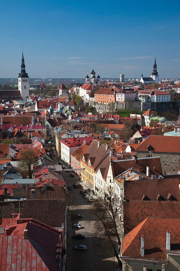 Estonia, Tallinn, Old Town, elevated view of Toompea from St Olaf's Church Tower
