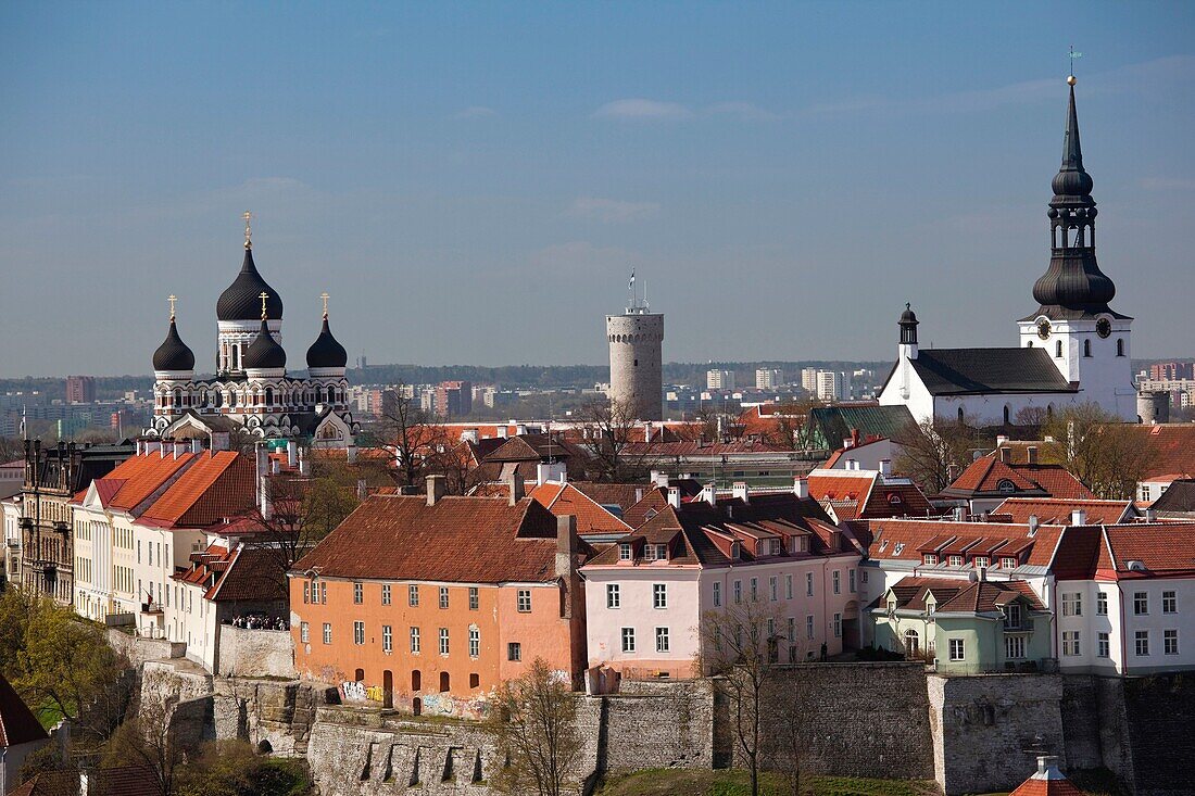 Estonia, Tallinn, Old Town, elevated view of Toompea from St Olaf's Church Tower