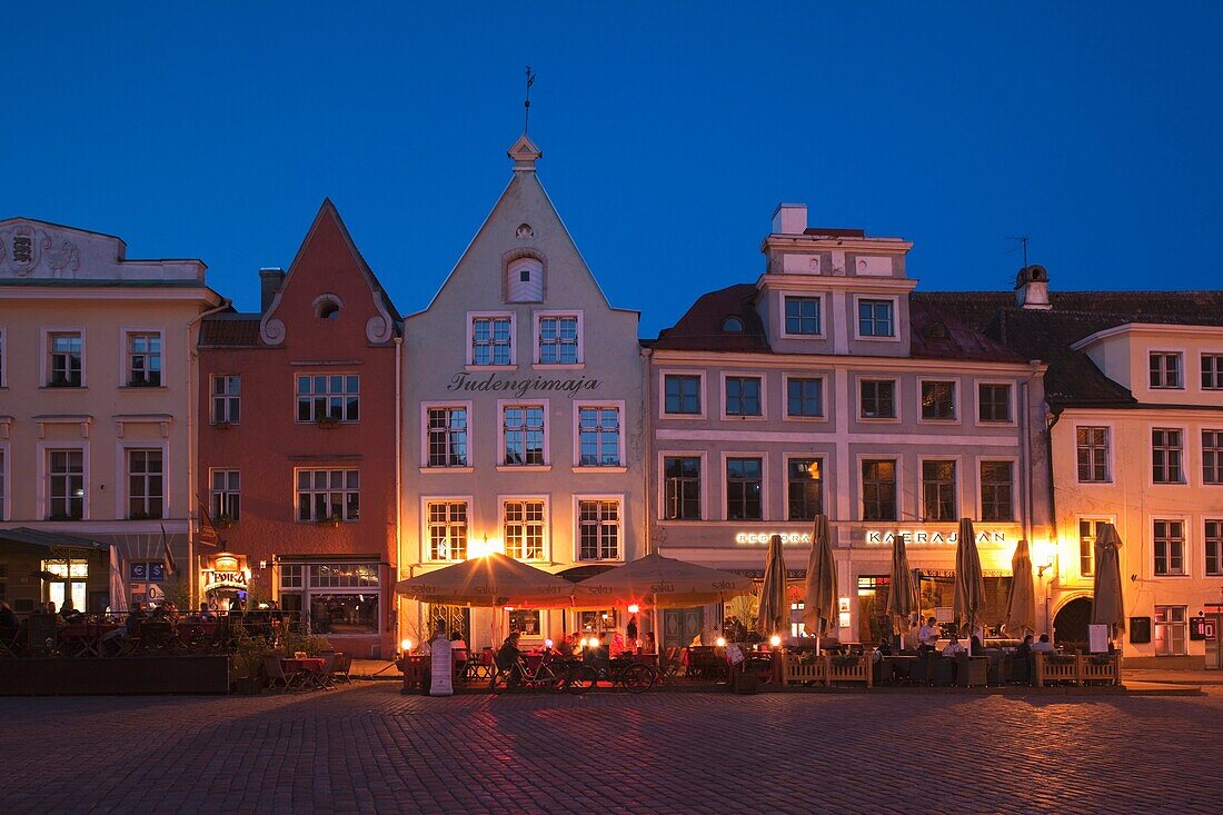 Estonia, Tallinn, Old Town, Raekoja plats, Town Hall Square, buildings, evening