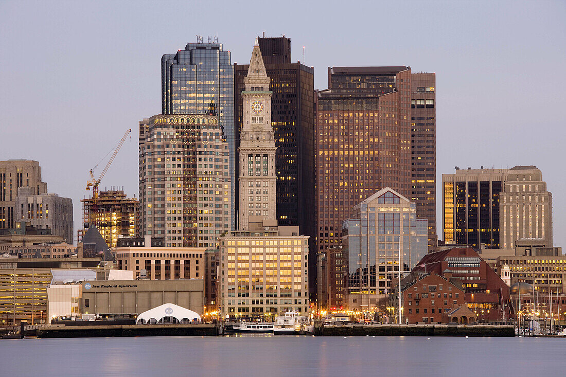 Financial District from East Boston at dawn, Boston, Massachusetts, USA