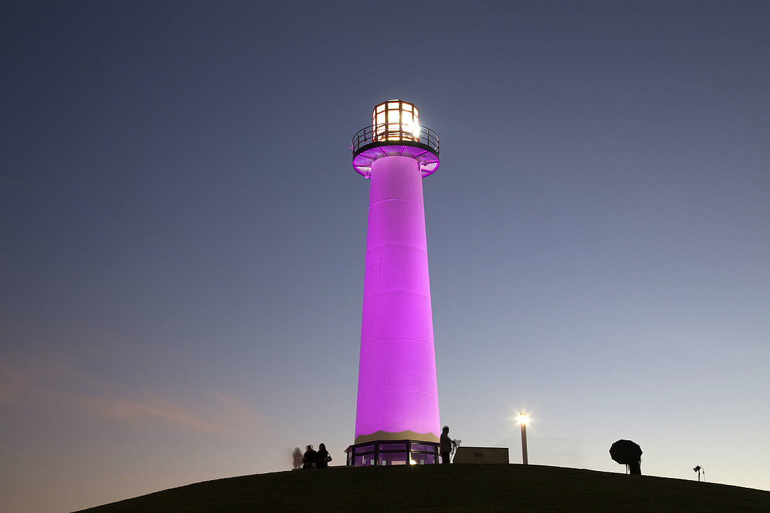 Shoreline Village lighthouse in the evening, Long Beach, California, USA