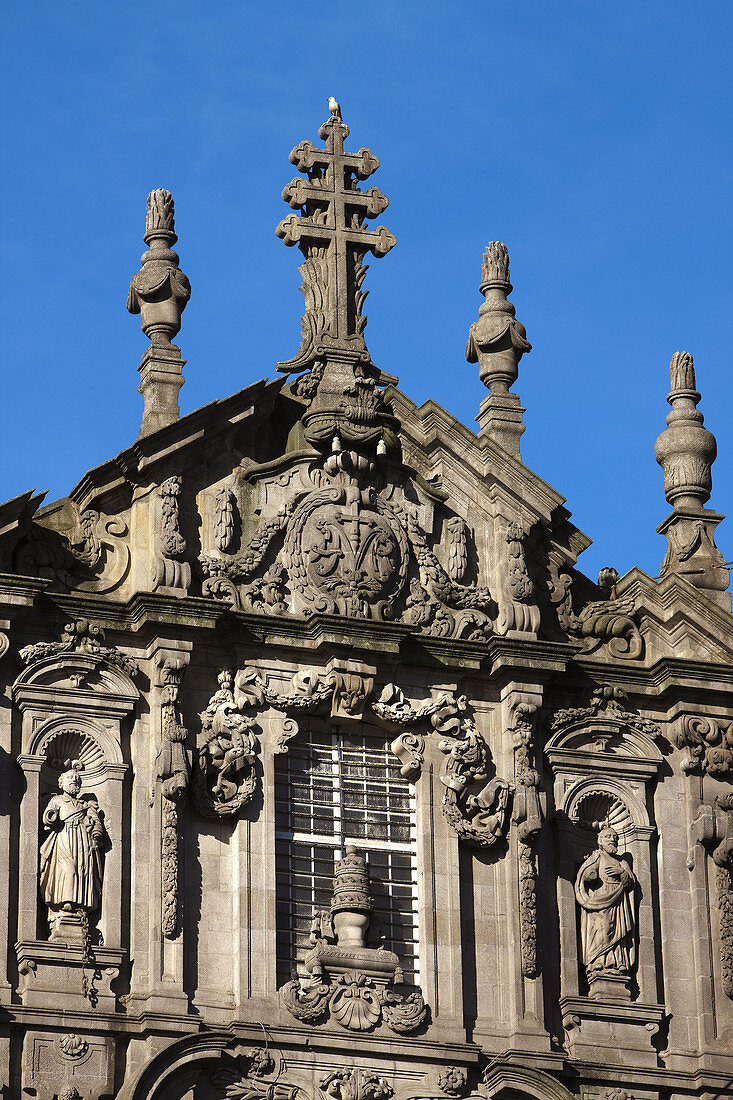 Detail on the facade of Clerigos Church, Porto, Portugal