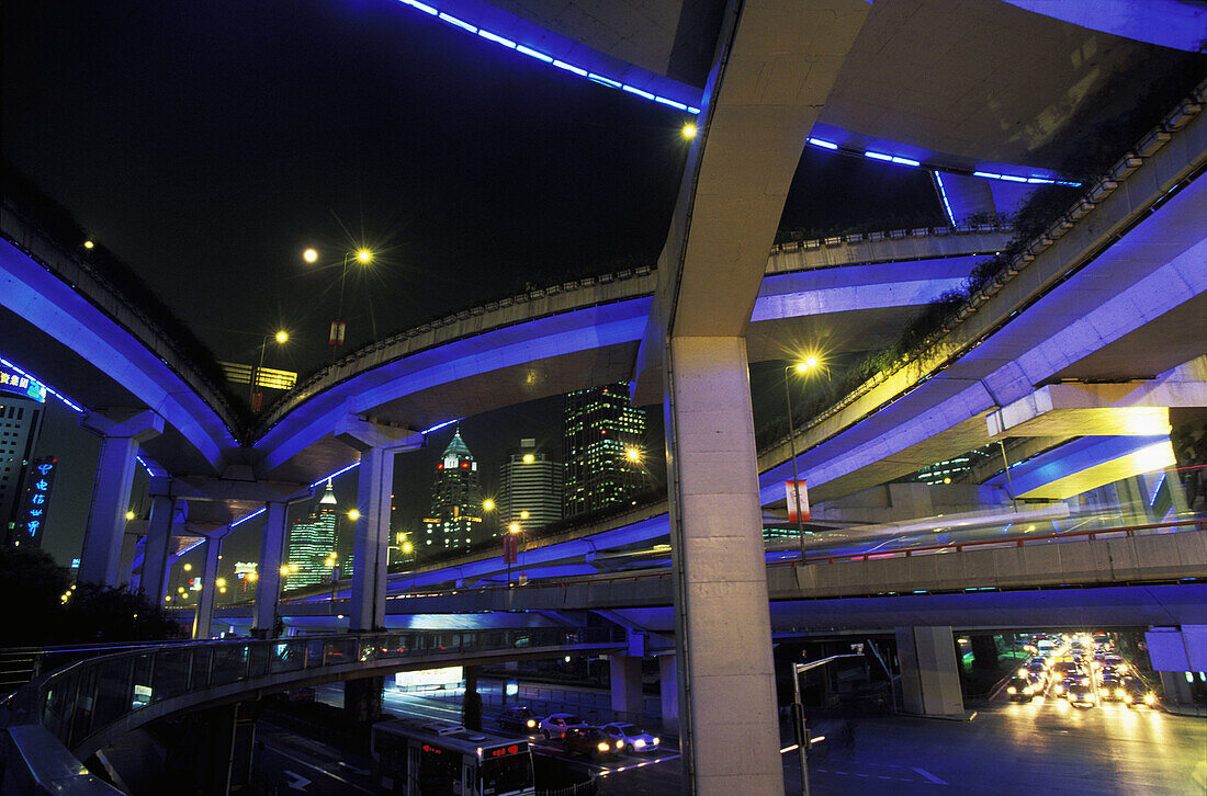 Freeway in downtown Shanghai, China