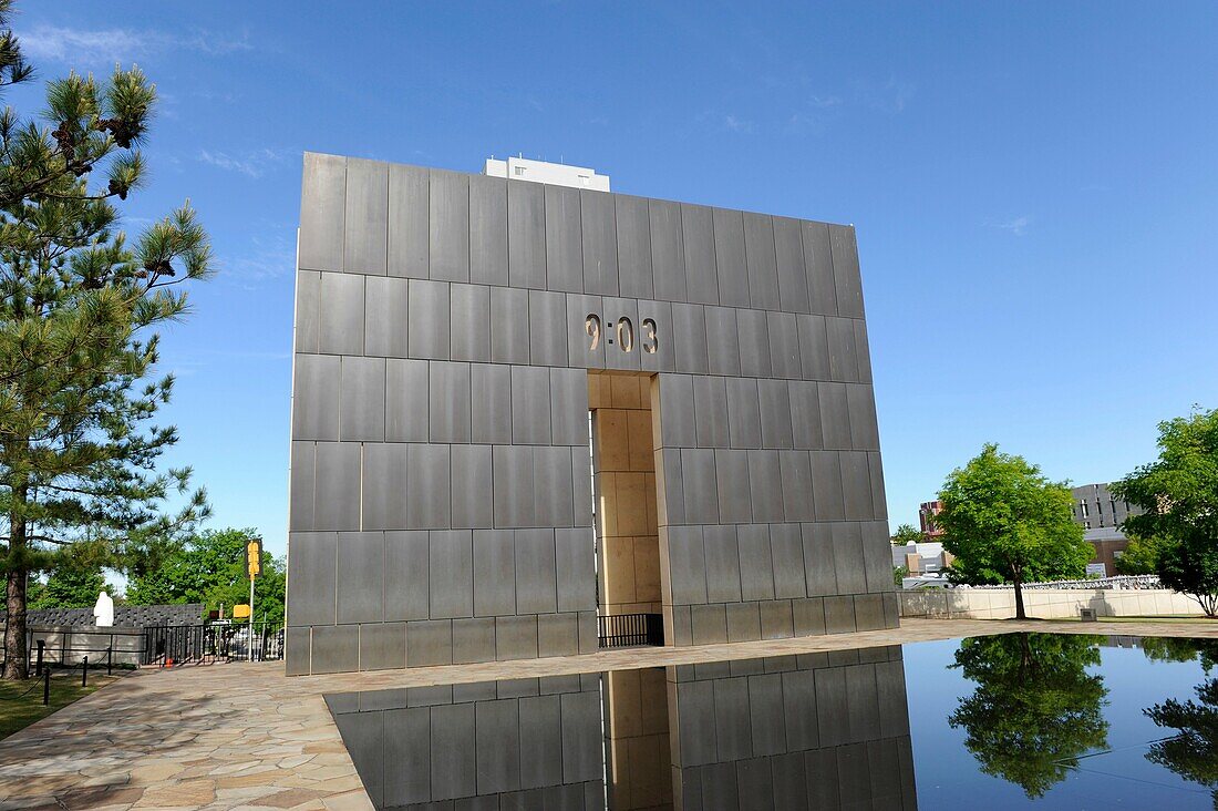 Wall marking time of bombing 9:03 Oklahoma City Bombing Site Alfred P Murrah Building National Memorial