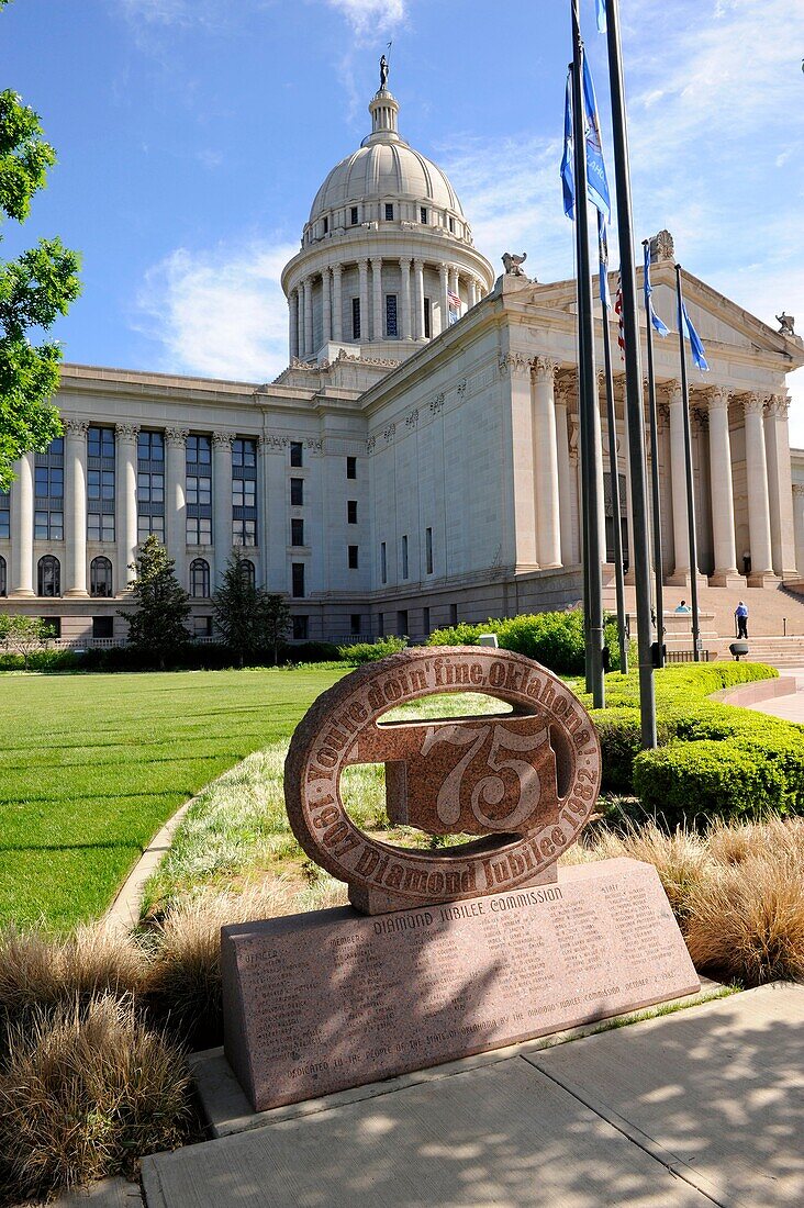 Oklahoma City Capitol Building with Commemorative 75th Jubilee Monument