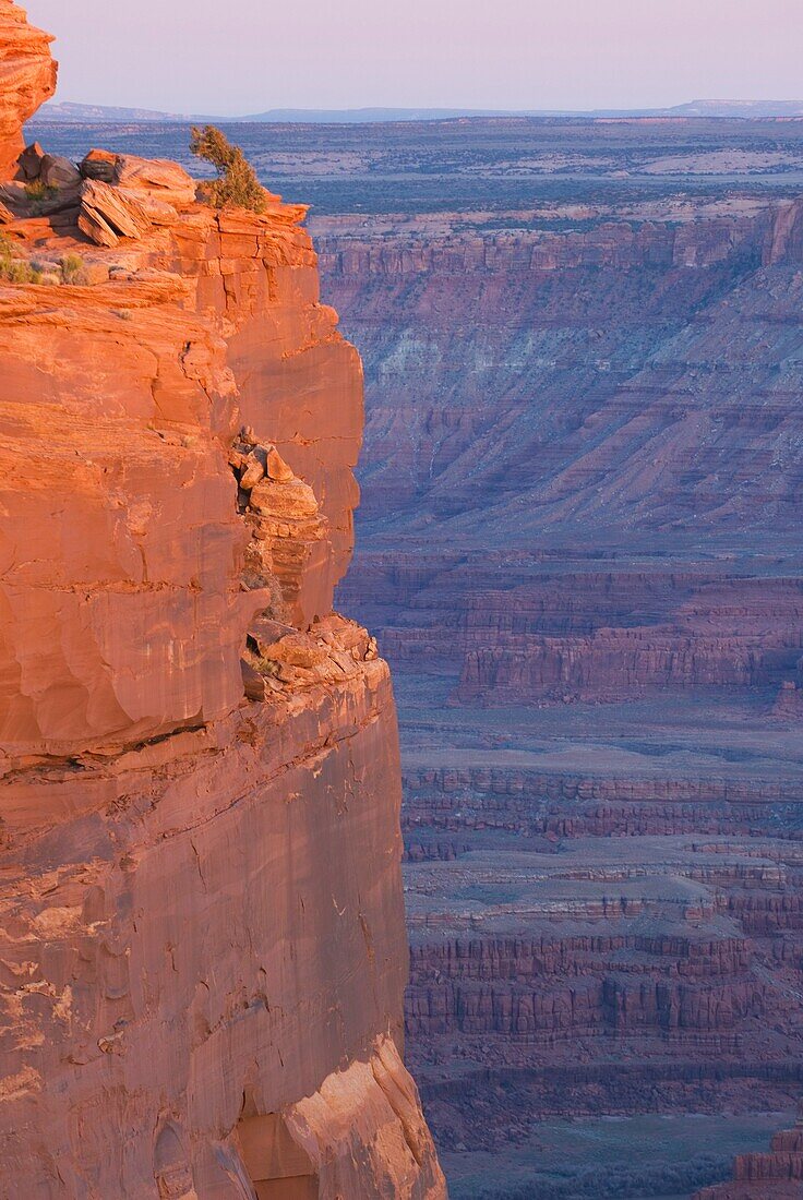 Sandstone cliff glowing red in the setting sun, Dead Horse Point State Park Utah