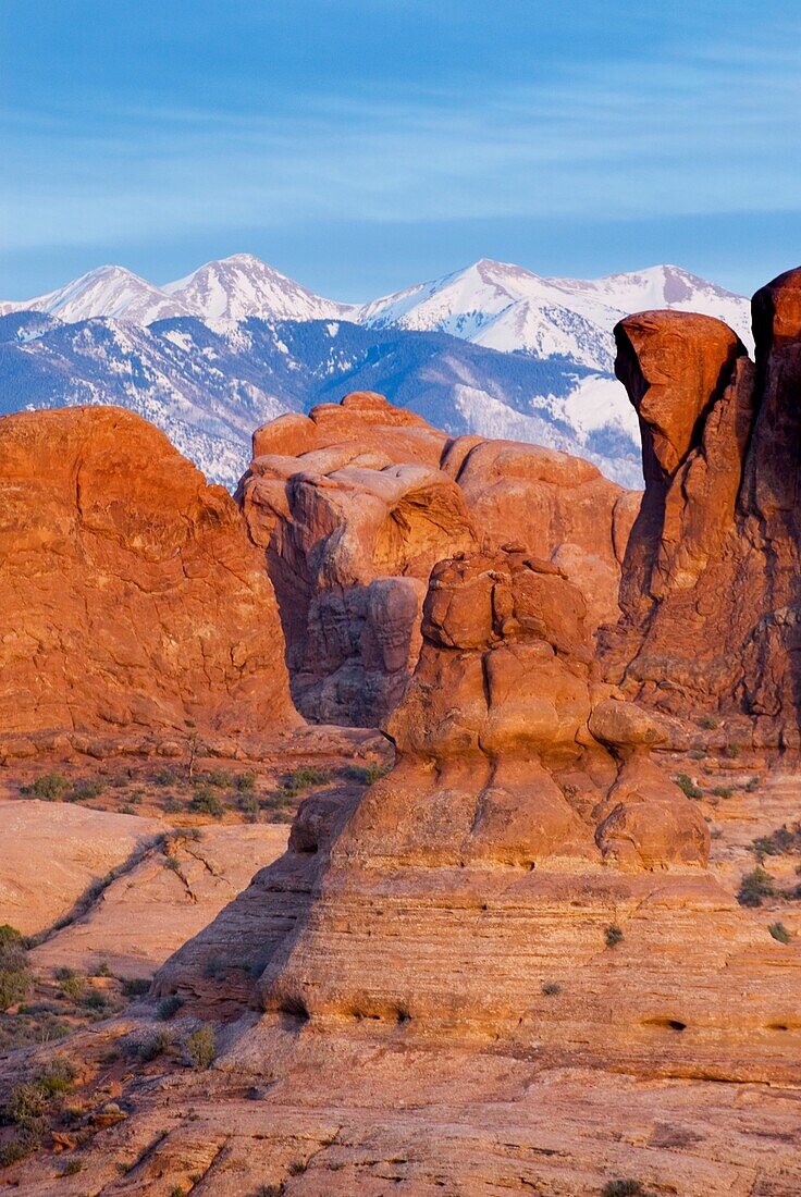 Snowcapped la Sal Mountains from Arches National Park Utah