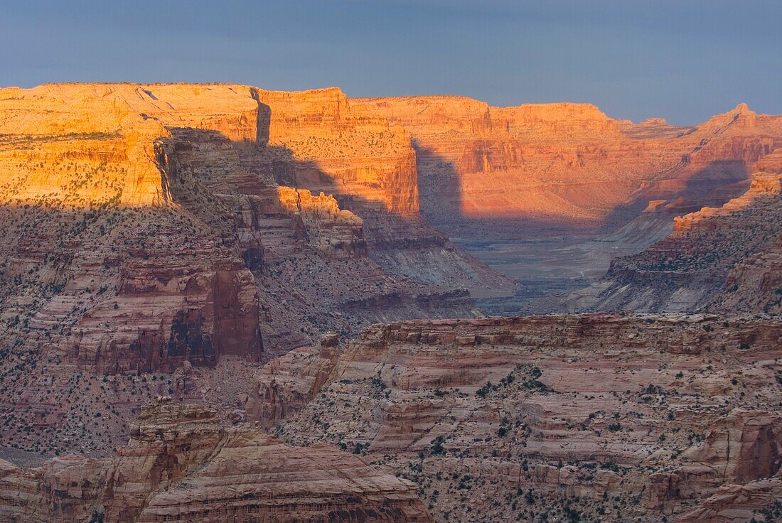 Sunset over buttes and mesas of Little Grand Canyon, San Rafael Swell Utah