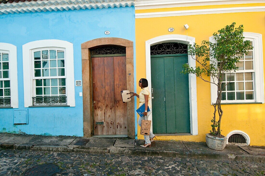Cobblestone street, Pelourinho Old quarter, Salvador de Bahia, Brasil