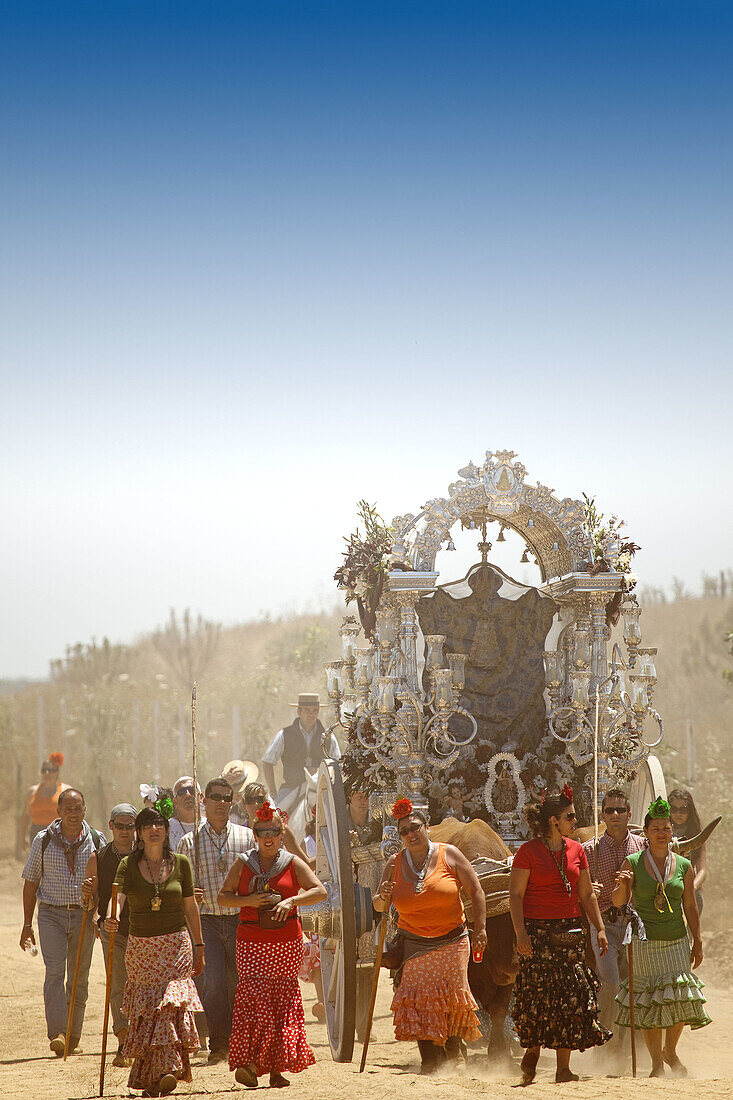 Pilgrims going to El Rocio, Almonte, Huelva province, Andalusia, Spain