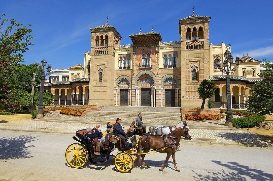 Mudejar Pavilion (now Museum of Arts and Traditions) in Maria Luisa Park, Seville. Andalusia, Spain