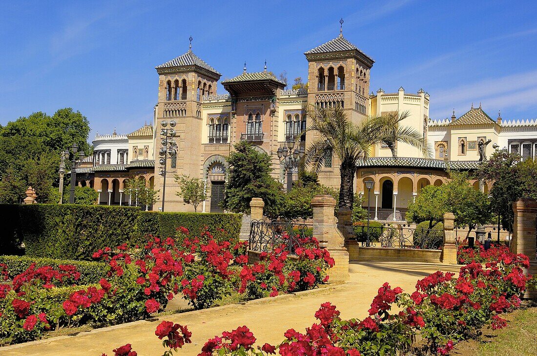 Mudejar Pavilion (now Museum of Arts and Traditions) in Maria Luisa Park, Seville. Andalusia, Spain