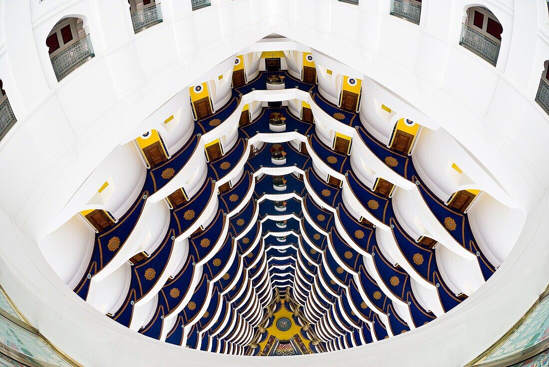 Overview of interior of Burj al Arab Hotel, Dubai, United Arab Emirates