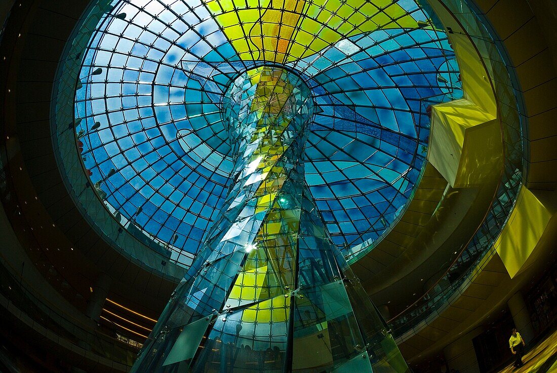 Glass sculpture in one of the atriums of the Wafi City Mall an Egptian themed mall, Dubai, United Arab Emirates