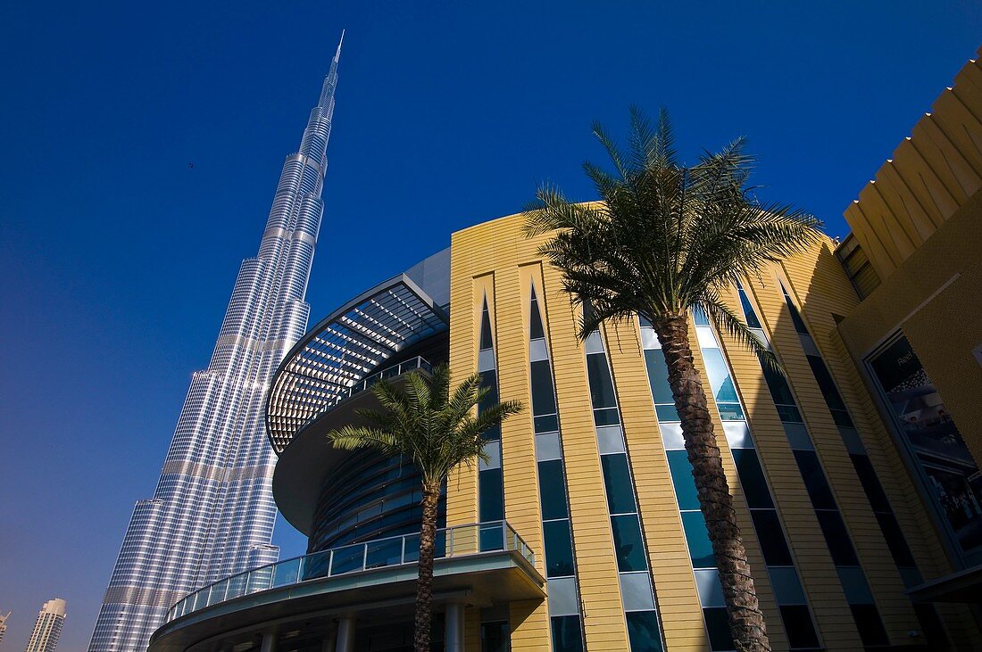 The Dubai Mall with the Burj Khalifa tallest building in the world in back, Dubai, United Arab Emirates