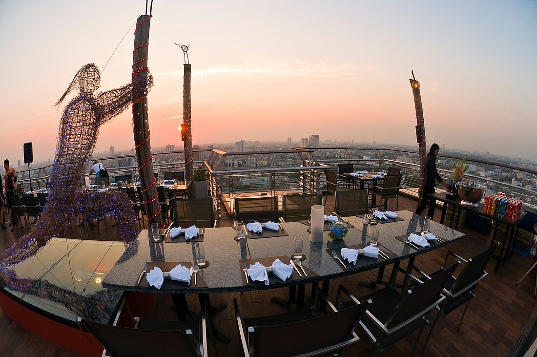 A dinner on the rooftop of the Siam@Siam Design Hotel, Downtown Bangkok, Thailand
