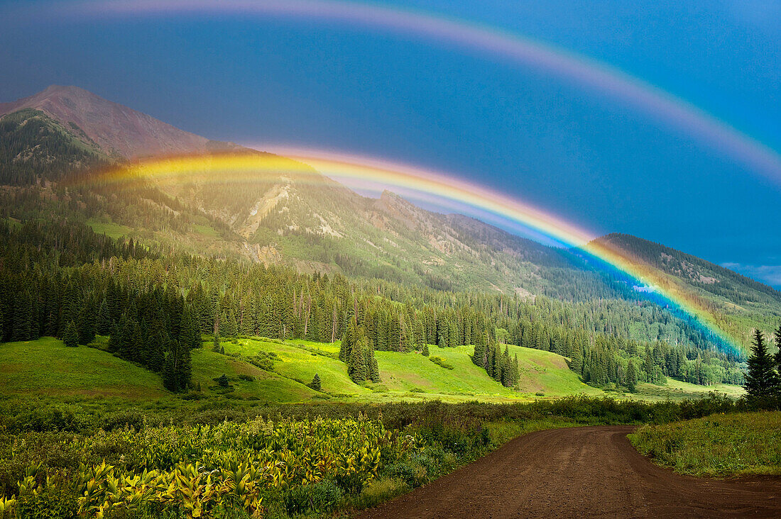 Double Rainbow, Washington Gulch trailhead, near the town of Gothic, near Crested Butte, Colorado USA