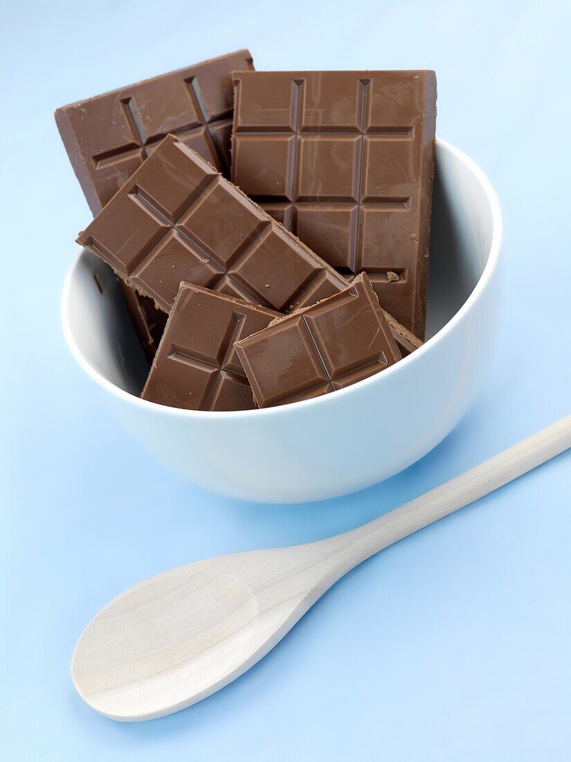 Packaged cooking chocolate isolated against a blue background