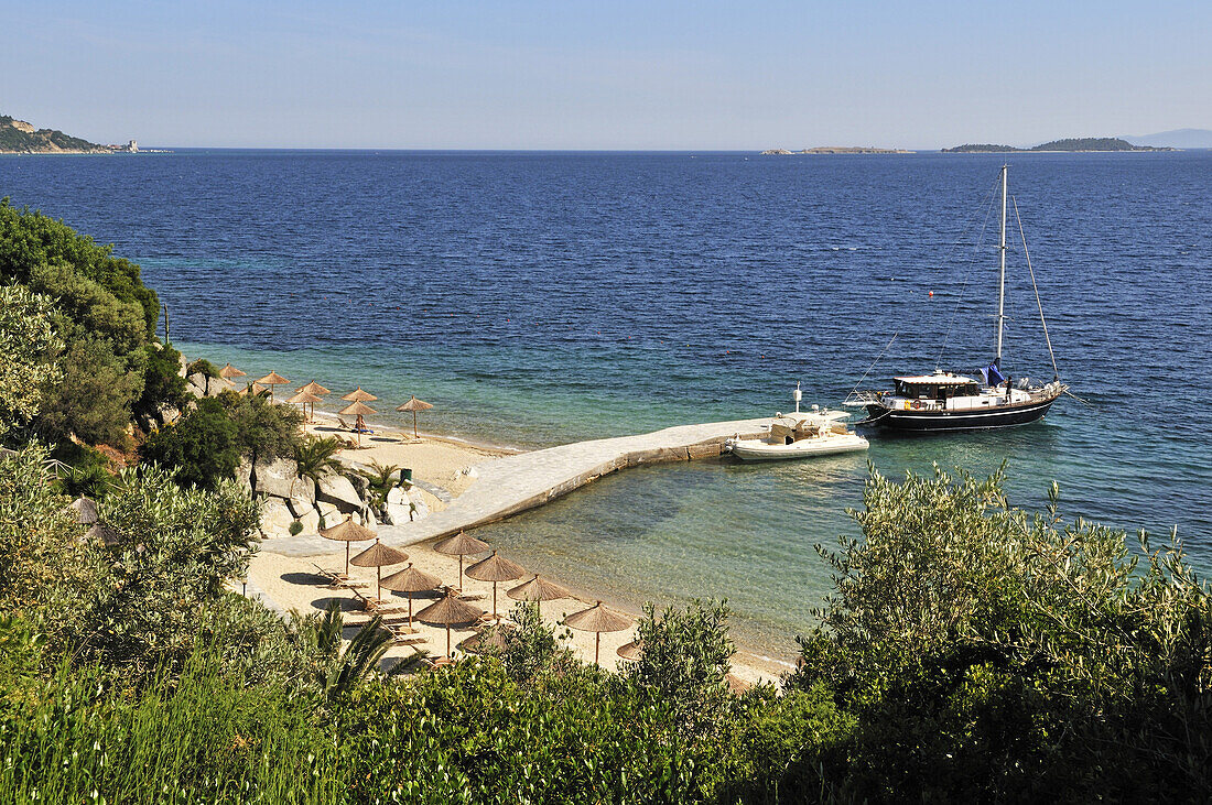 Beach from the Eagles Palace Hotel, Ouranopoli, Chalkidiki, Greece