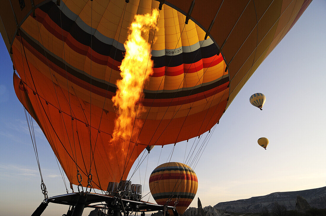 Hot-air-balloons over the Göreme valley, Göreme, Cappadocia, Turkey