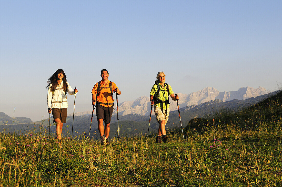 Hikers at Winklmoos Alp, Reit im Winkl, Chiemgau, Upper Bavaria, Bavaria, Germany, Europe