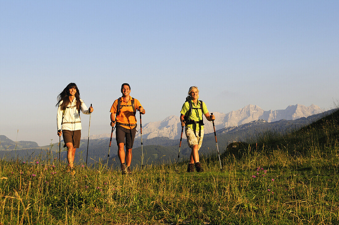 Wanderer auf der Winklmoos-Alm, Reit im Winkl, Chiemgau, Oberbayern, Bayern, Deutschland, Europa