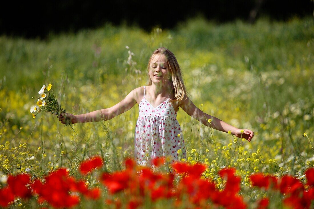 Female, field, flower, girl, spring, young