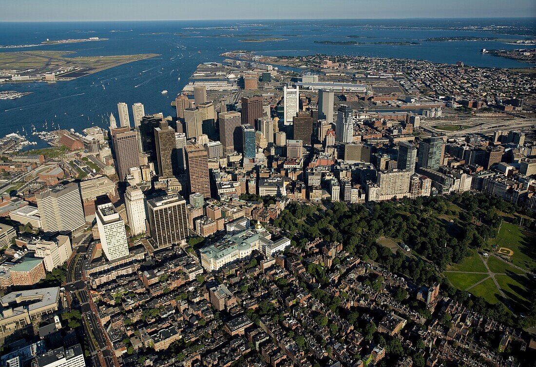 aerial view, Boston, MA 3000 ft, Boston common on right