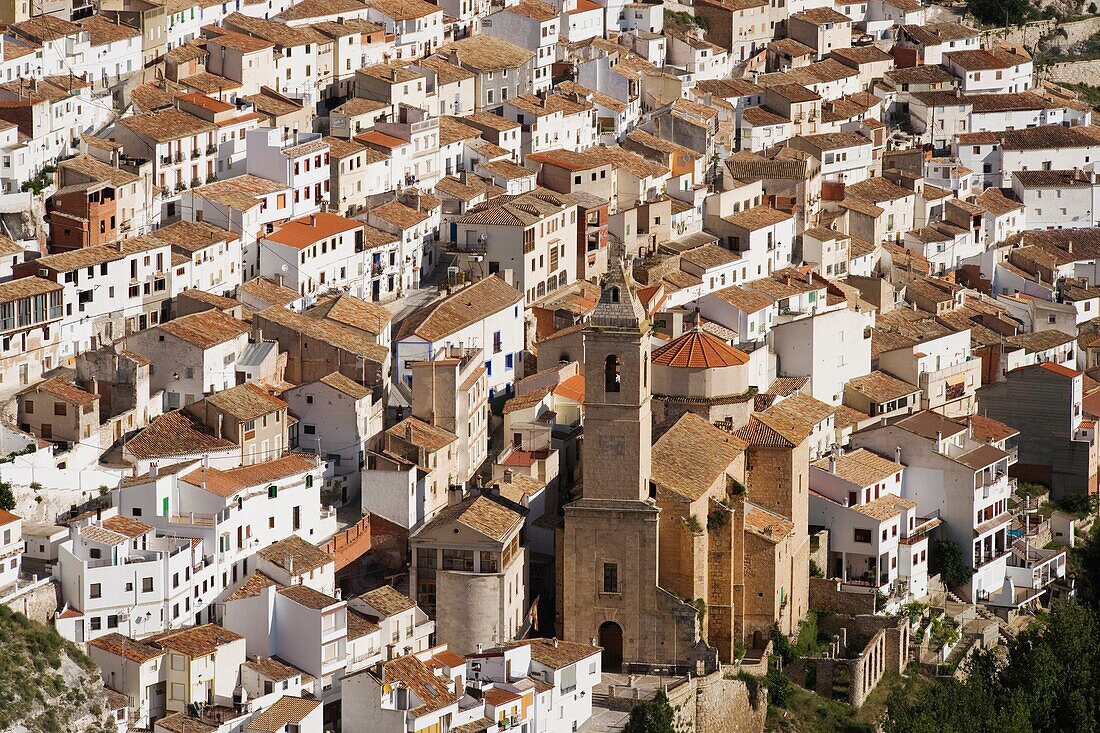 Houses and church, Alcalá de Júcar, Albacete province, Castilla la Mancha, Spain