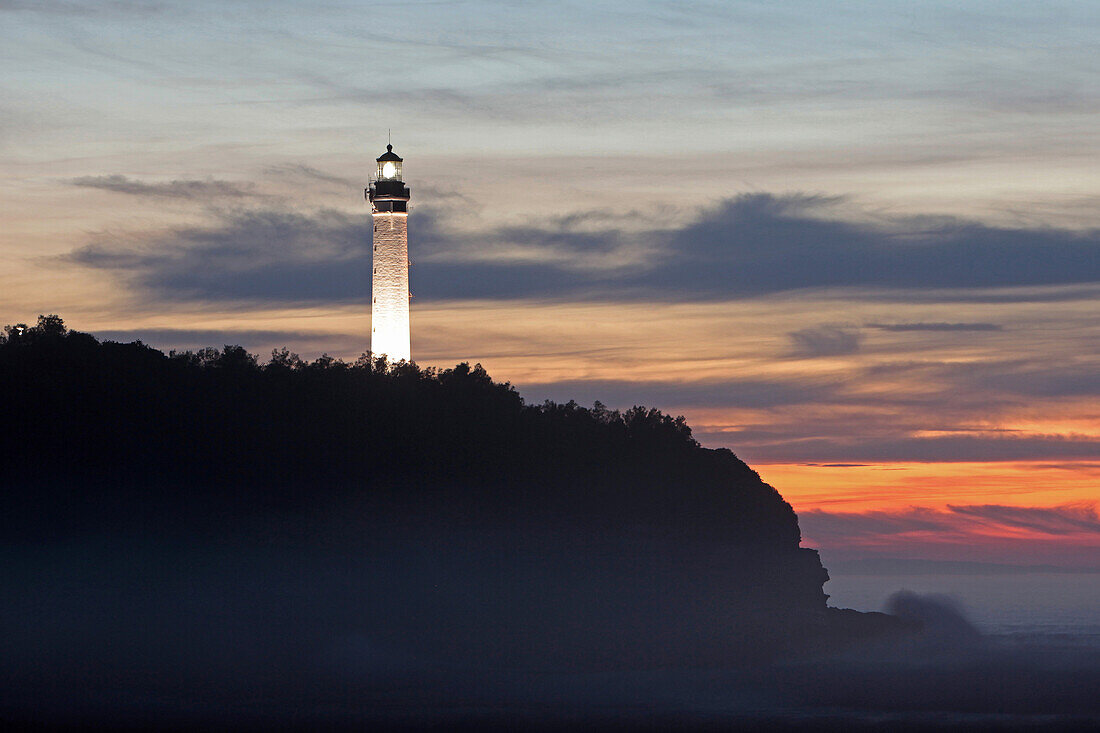 Biarritz Lighthouse On The Top Of The Cliff Of Pointe Saint-Martin At Sunset, Anglet, Pyrenees-Atlantiques (64), France