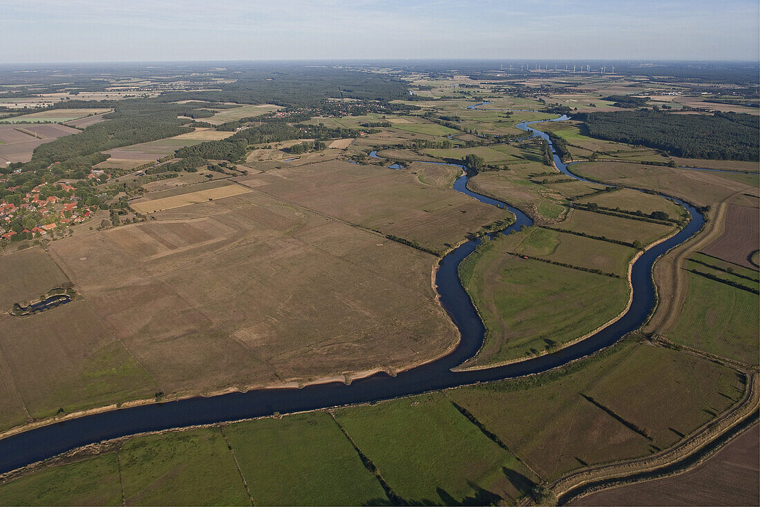 Aerial photo of the meanders of the Aller river near Verden, Lower Saxony, Germany